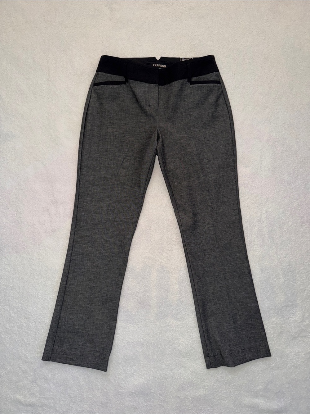 Express Gray Columnist Barely Boot Dress Pants with Black Waistband size 0